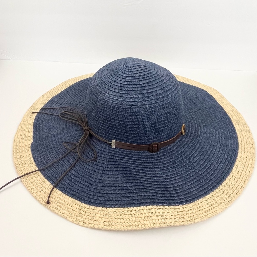 Lucky 7 Floppy Wide Brim Blue Tan Beach Hat